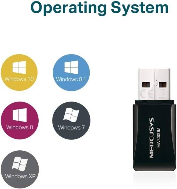 MERCUSYS MW300UM — беспроводной мини-USB-адаптер Wi-Fi N300, поддержка Windows 10/8.1/8/7/XP, для ПК/на