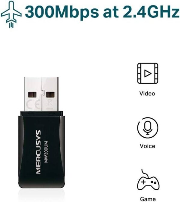 MERCUSYS MW300UM — беспроводной мини-USB-адаптер Wi-Fi N300, поддержка Windows 10/8.1/8/7/XP, для ПК/на