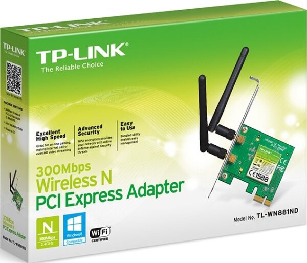 TP-LINK TL-WN881ND — Wireless N300 PCI Express, 2,4 ГГц, 300 Мбит/с