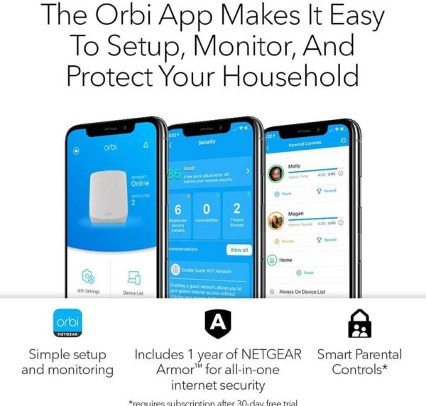 NETGEAR Orbi RBK863S AX6000 — Трехдиапазонный Mesh Wi-Fi для всего дома, площадь до 8000 кв. футов, до