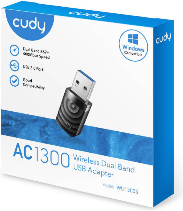 Cudy WU1300S — Адаптер AC1300 Wi-Fi USB 3.0, двухдиапазонный Wi-Fi 5 ГГц и 2,4 ГГц, ан