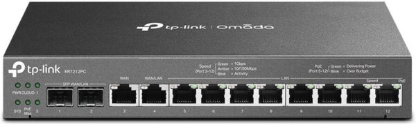 TP-Link ER7212PC Omada — Гигабитный VPN-маршрутизатор 3-в-1, до 4 портов WAN, бюджет PoE 110 В