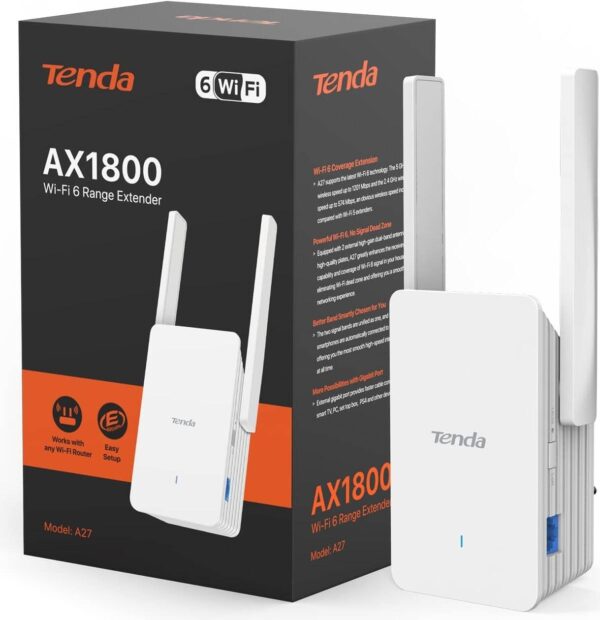 Tenda A27 AX1800 — Расширитель диапазона Wi-Fi 6, двухдиапазонный удлинитель широкополосного доступа/Wi-Fi,