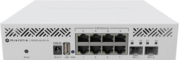 MikroTik CRS310-8G+2S+IN — 8 портов 2,5 Gigabit Ethernet, 2 порта 10G SFP+, двухъядерный процессор