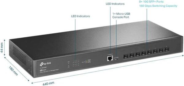 ТП-Линк TL-SX3008F — 8-портовый коммутатор уровня предприятия 10G SFP+, L2+ Умное управление