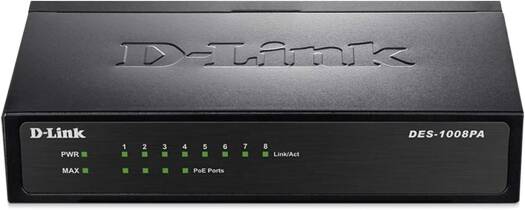 D-Link DES-1008 PA — неуправляемый, Fast Ethernet (10/100), 1,6 Гбит/с