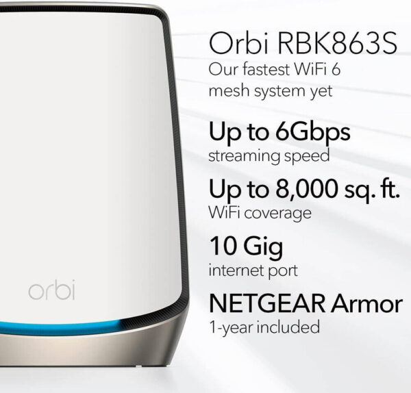 NETGEAR Orbi RBK863S AX6000 — Трехдиапазонный Mesh Wi-Fi для всего дома, площадь до 8000 кв. футов, до