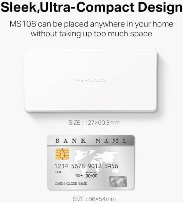 MERCUSYS MS108 — 8-портовый настольный Ethernet-коммутатор/концентратор, сверхкомпактный дизайн, Plug &