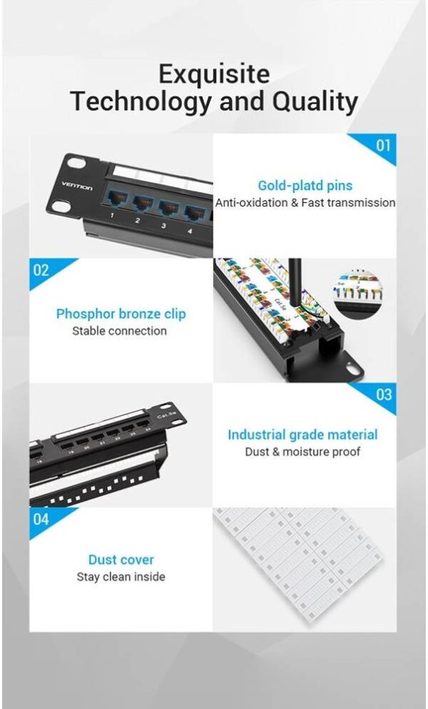 Vention Cat.6 UTP 24 порта — быстрая и стабильная сеть, нержавеющий корпус, сменная этикетка для вашего удоб