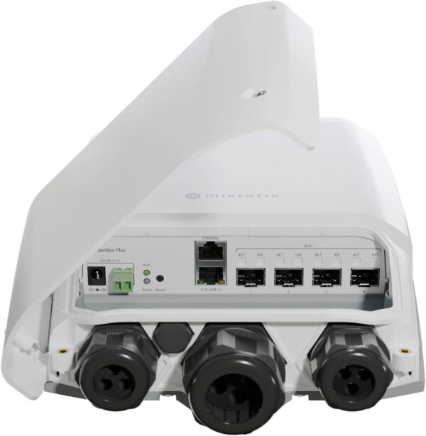 Mikrotik FiberBox Plus — 1 порт Ethernet 1G, 4 порта SFP+ 10G, защищенный от атмосферных воздействий наружный