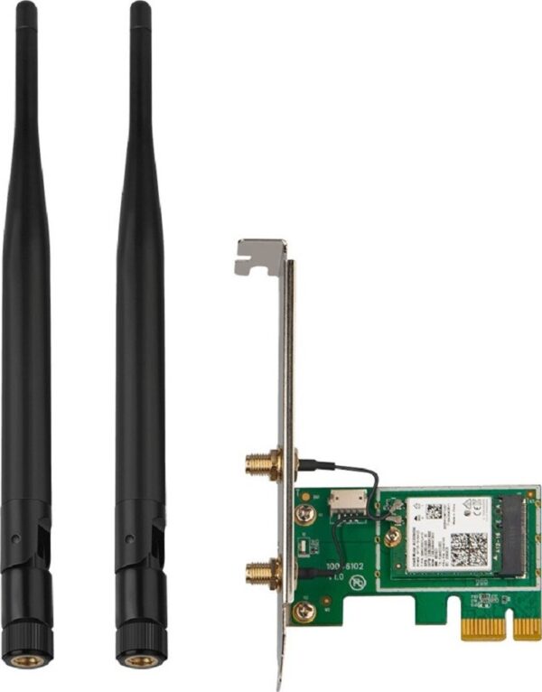 Tenda E30 — AX3000 Wi-Fi 6 Bluetooth 5.0 PCIe-адаптер, 2 съемных антенны 5 дБи, мощность передачи <20 дБ