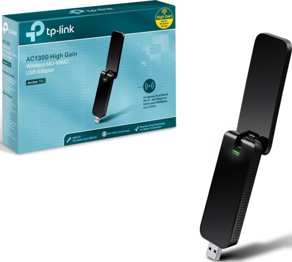 Tp-Link Archer T4U — AC1300, Двухдиапазонный беспроводной USB-адаптер, с высоким коэффициентом ус