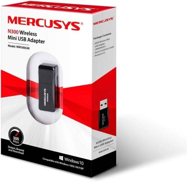 MERCUSYS MW300UM — беспроводной мини-USB-адаптер Wi-Fi N300, поддержка Windows 10/8.1/8/7/XP, для ПК/на