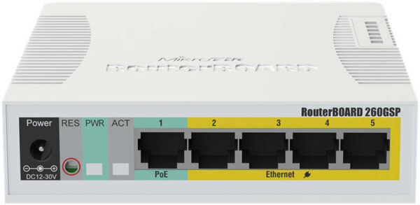 MikroTik RB260GSP — чип GCA8337, флэш-память 128 КБ, 5 портов Ethernet