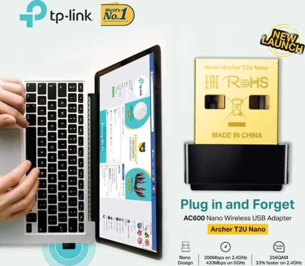 TP-Link AC600 Лучник T2U Нано — Беспроводной USB-адаптер, черный