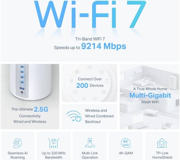 TP-Link Deco BE65 — система WIFI 7 для всего дома BE9300, беспроводной трехдиапазонный WiFi со скоростью 9214 Мбит