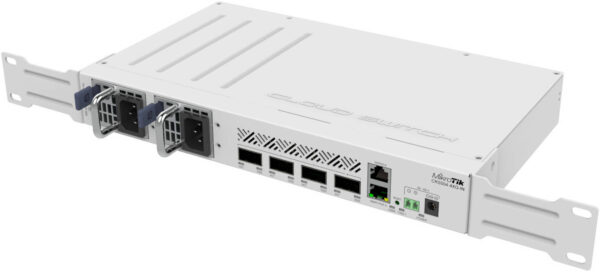 MikroTik CRS504-4XQ-IN — номинальная частота 650 МГц, 4 порта QSFP28, совместимость с оптоволоконны