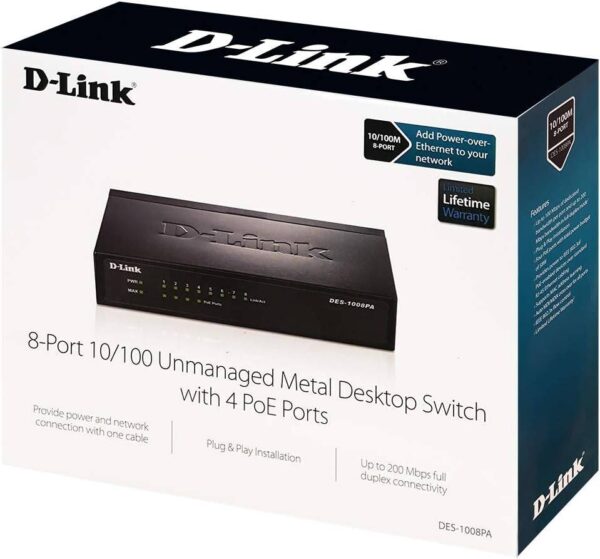 D-Link DES-1008 PA — неуправляемый, Fast Ethernet (10/100), 1,6 Гбит/с