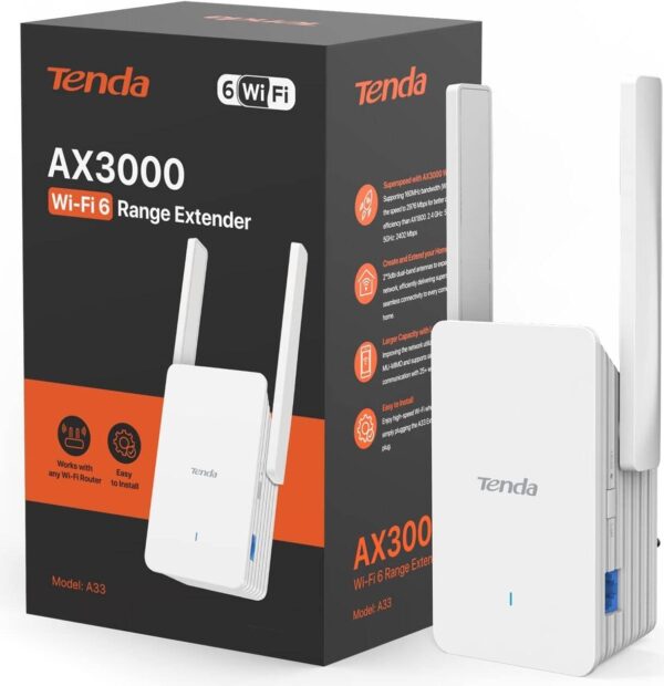 Tenda A33 — AX3000 WiFi 6, усилитель сигнала с портом Gigabit Ethernet, режим точки доступа