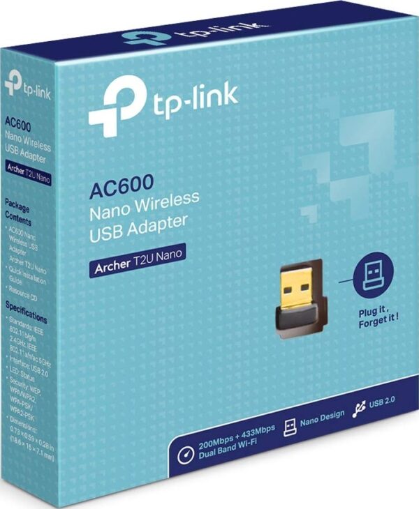 TP-Link AC600 Лучник T2U Нано — Беспроводной USB-адаптер, черный