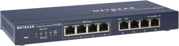 NETGEAR FS108P — ProSAFE 8-портовый коммутатор 10/100 с 4 портами Power over Ethernet, высокая гибкость и надежность