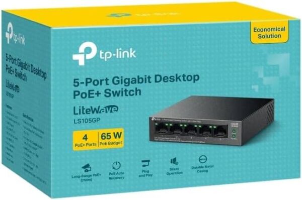 TP-Link LS105GP — 5-портовый гигабитный настольный коммутатор, 4 порта PoE+, функция Plug and Play, автоматическое в