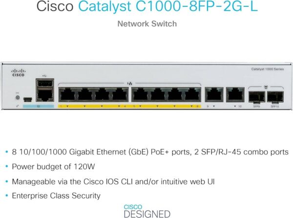 Cisco CATALYST 1000 — 8PORT GE, FULL POE, 2X1G S