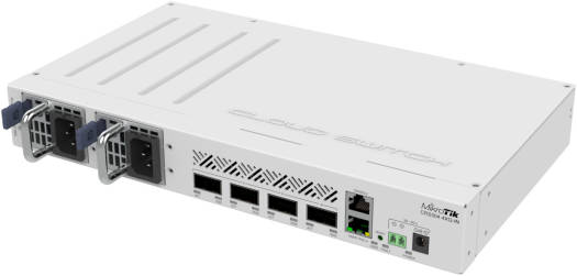 MikroTik CRS504-4XQ-IN — номинальная частота 650 МГц, 4 порта QSFP28, совместимость с оптоволоконны