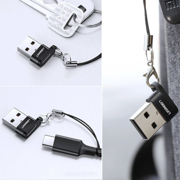 UGREEN US280 — USB-C female и USB-A 2.0 male, скорость передачи данных до 480 Мбит/с, материал из алюминиевого сплава и