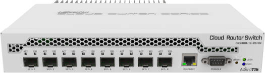 MikroTik CRS309-1G-8S+IN — 1 порт Gigabit Ethernet, 8 портов SFP+ 10 Гбит/с, 32-битная архит