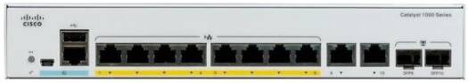 Cisco C1000-8FP-2G-L Catalyst — 8 портов Ethernet 10/100/1000 Ethernet PoE+, бюджет PoE 120 Вт, 2 комбинированны