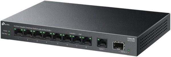 TP-Link 10-портовый гигабитный настольный коммутатор — 8 портами PoE+, 9 портами Gigabit Ethernet RJ45 с автосогл