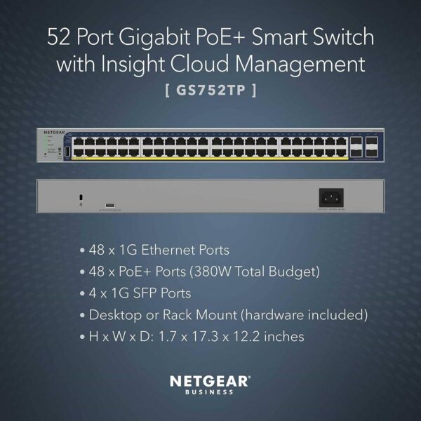 NETGEAR GS752TP — 52-портовый интеллектуальный коммутатор Gigabit Ethernet, поддержка PoE, дополнительное облачное управ