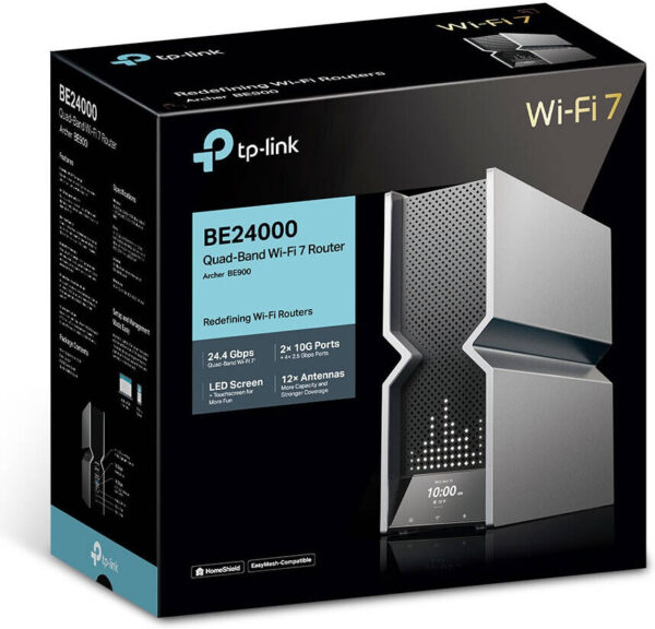 TP-Link Archer BE900 BE24000 — Четырехдиапазонный маршрутизатор Wi-Fi 7, два порта Ethernet 10 Гбит/с, 12