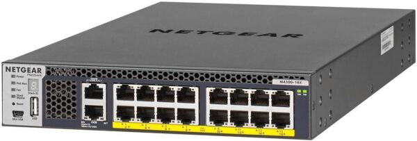 NETGEAR M4300-16X — 16-портовый управляемый сетевой коммутатор 10G PoE+, бюджет мощности 199 Вт,