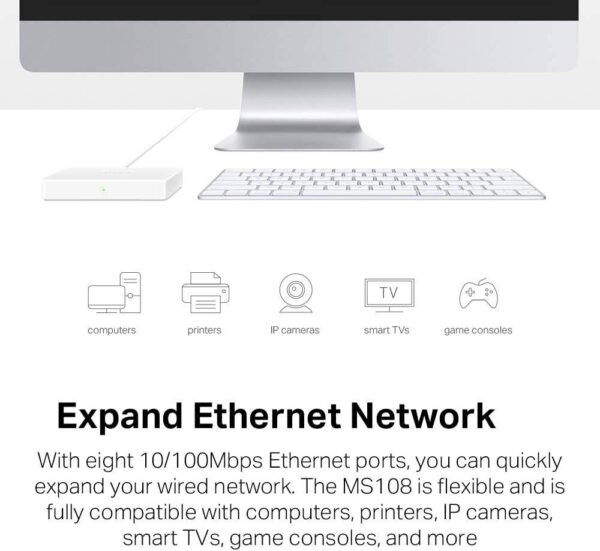 MERCUSYS MS108 — 8-портовый настольный Ethernet-коммутатор/концентратор, сверхкомпактный дизайн, Plug &